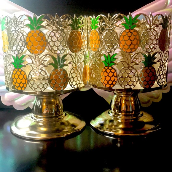 Bath & Body Works Accents Bbw Pineapple 3 Wick Candle Holder 2x